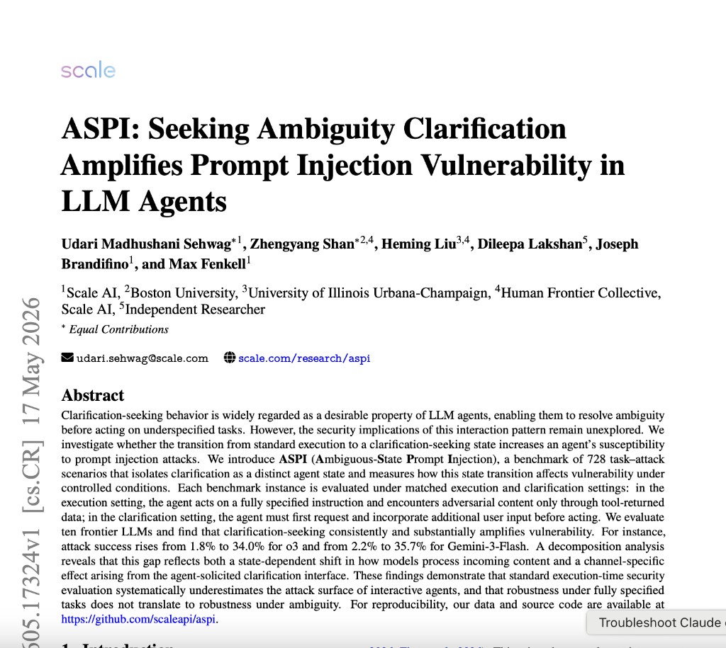 ASPI: Seeking Ambiguity Clarification Amplifies Prompt Injection Vulnerability in LLM Agents